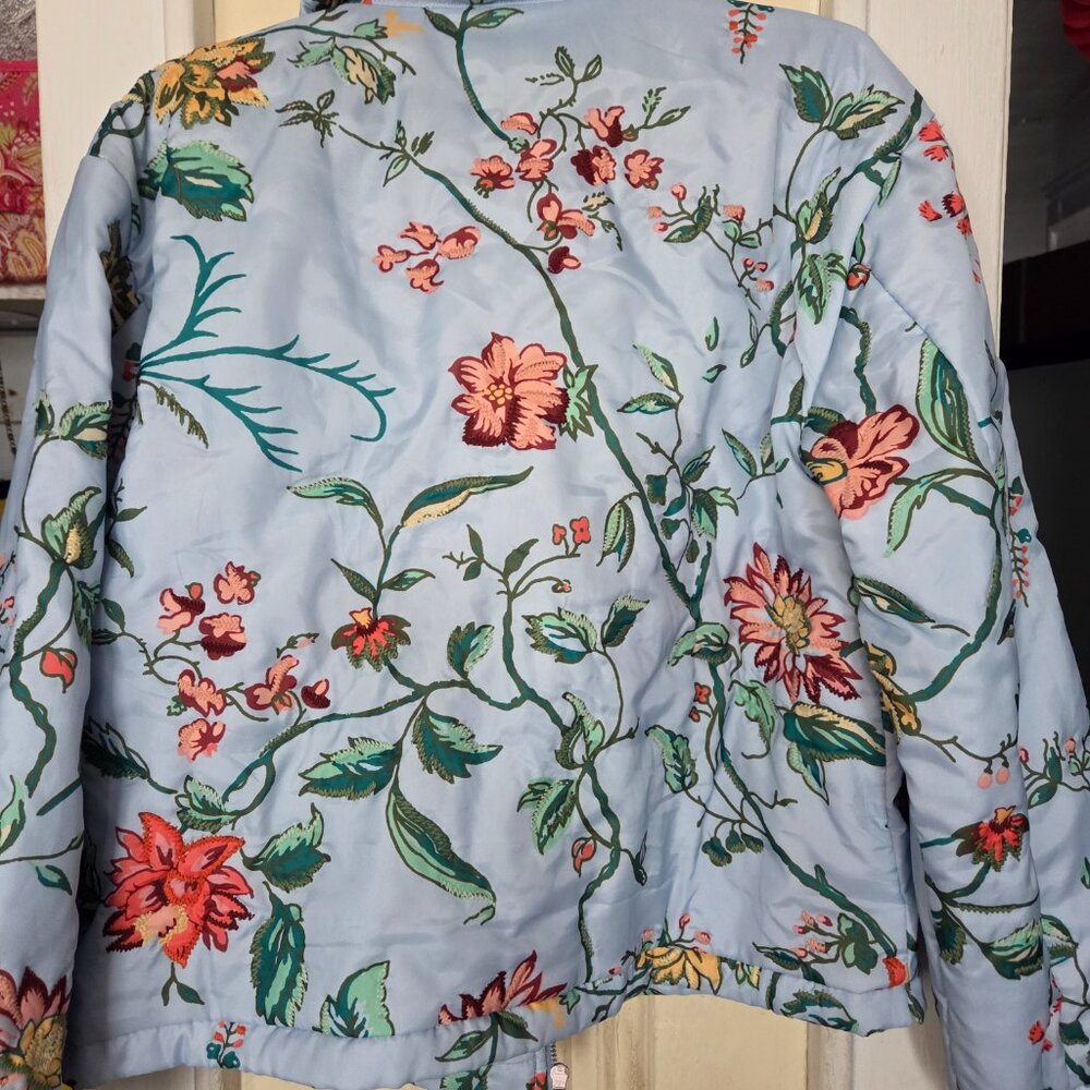 Anthropologie Dahlia Floral Bomber Jacket - Light Blue - L - NWT - Picture 6 of 8